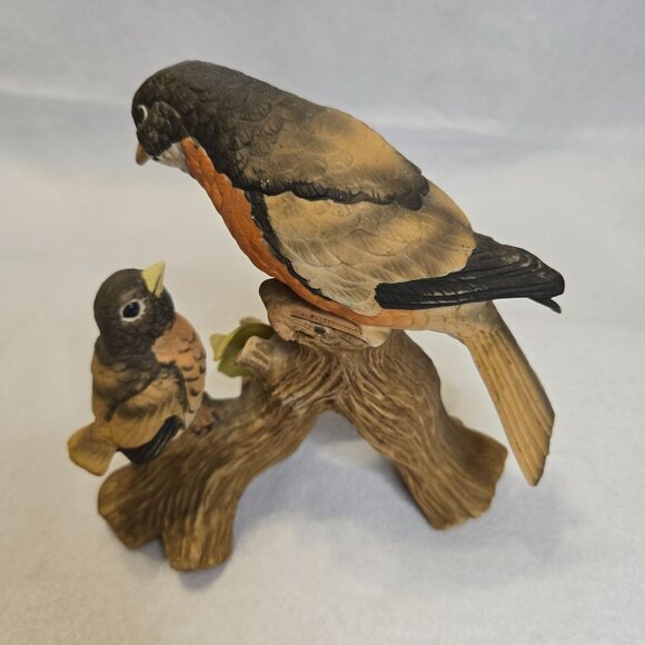Vintage Robin Bird & Baby On Stump Lefton China Limited Ed. Ceramic Nature Decor - Picture 3 of 8
